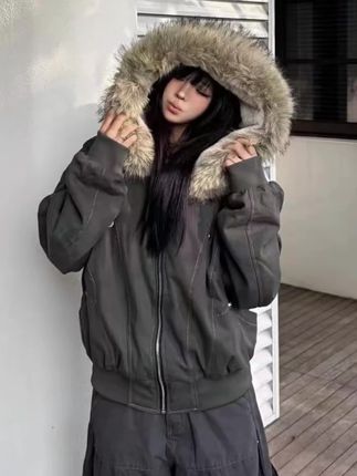 国潮座山雕棉服外套女冬季2025新款棉衣加绒加厚派克服小个子棉袄#羽绒服穿搭 #高级感穿搭 #座山雕 #棉衣外套