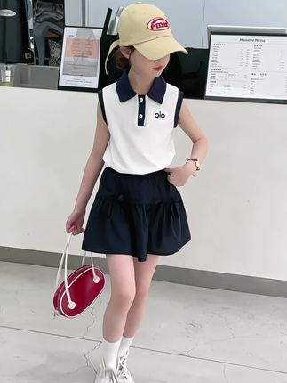 女童夏季裤裙套装简约时尚无袖POLO衫洋气夏季 #女童夏季套装 #女童套装 #女童穿搭 @DOU+小助手