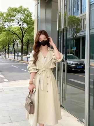 #创作灵感 英伦风紫色风衣女2025秋季新款中长款高级感显瘦气质休闲宽松外套#小个子穿搭 #穿搭 #ootd穿搭 #动画