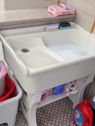家用大理石洗衣盆带搓衣板 户外一体成型加厚石英石洗衣池#石英石洗衣一体盆#洗手池#生活必备 #实用好物