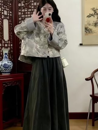 新中式国风暗纹上衣高定提花复古盘扣外套+高腰阔腿裤两件套#高级感穿搭 #穿搭分享 #新中式穿搭 #慵懒风穿搭 #早秋穿搭
