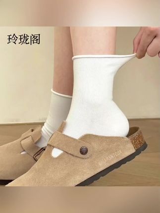 白色袜子女纯棉100%全棉防臭秋季透气吸汗抗 菌防臭无骨袜配勃肯鞋#白色袜子#无骨袜