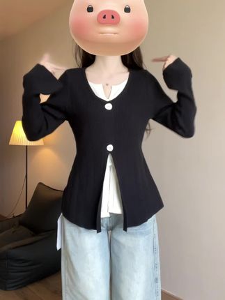 假两件长袖显瘦上衣#大码女装#遮肉显瘦#显瘦上衣#时尚穿搭