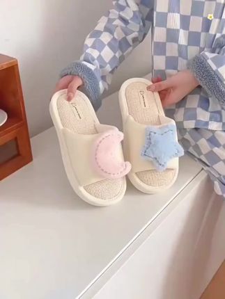 星星月亮亚麻拖鞋新款四季居家室内棉麻软底静音防滑吸汗简约凉拖#亚麻拖鞋 #居家拖鞋 #拖鞋 #凉拖鞋