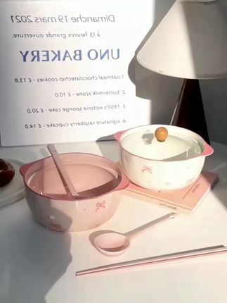 超仙新款泡面碗蝴蝶结少女心高颜值创意陶瓷面碗耐高温高级带盖yw#陶瓷餐具 #颜值餐具 #碗 #高颜值厨具