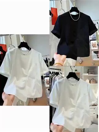 00194独特别致漂亮夏日小上衣女超好看不规则褶皱半袖高级感上衣