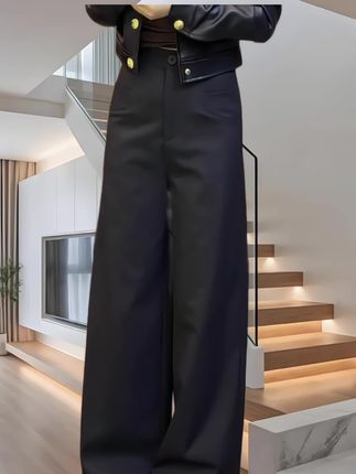 #早秋通勤出游穿搭一起拿捏 西装裤 #2025新款秋季复古宽松显瘦裤子 #百搭垂感直筒黑色休闲裤子