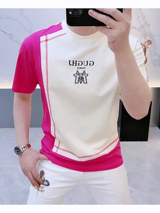 度尚-欧版男士夏季新款丝光棉t恤轻奢时尚潮流个性圆领百搭短袖