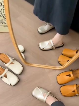 法式包头半拖鞋女外穿2025夏季新款平底凉拖鞋懒人一脚蹬穆勒鞋子#夏季凉鞋 #好穿又好搭 #软底软面穿上超舒服 #便宜又好穿 #脚宽脚胖都可以