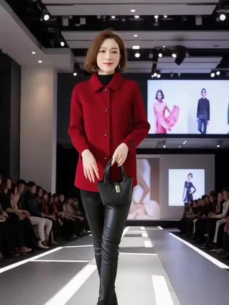 双面羊毛绒大衣女 高端纯羊毛妈妈秋冬外套短款 中老年女装毛呢外套#穿出高级感 #引领时尚潮流 #优雅气质 #这也太好看了 #新衣服可以治愈各种不开心