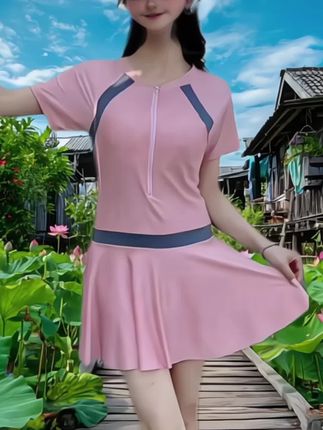 KimMumy夏季大码女士连体泳衣遮肚遮肉显瘦保守平角速干泳衣运动#速干#保守#显瘦#连体#泳衣