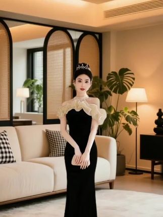 宴会气质晚礼服裙女名媛黑色鱼尾裙法式高端轻奢一字肩主持人高级#婚庆礼服 #时尚气质穿搭 #优雅气质 #高级穿搭 #时尚穿搭 @巨量千川 @抖加🔥上热门🔥dou+🔥热点宝