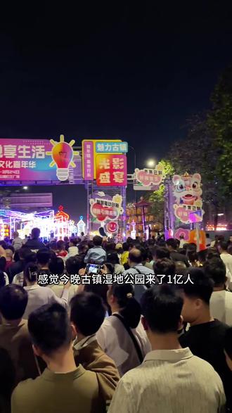今晚你有来湿地公园凑热闹吗?#湿地公园无人机表演 #美食街 #古镇 #古镇灯博会 #活动现场