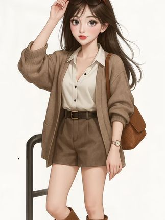 秋季一整套,2025新款,韩版中长款开衫外套+白色衬衫+高腰短裤套装#初秋一周不重样穿搭 #早秋穿搭三分钟出门不是梦 #通勤穿搭如何摆脱土气感 #秋日户外就穿琥珀系 #小个子初秋显瘦穿搭