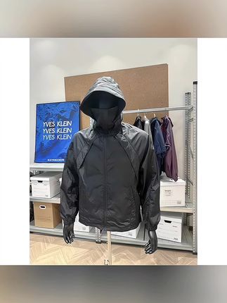 黑色解构薄款连帽防晒服男夏季户外软壳冲锋衣美式运动骑行外套潮#外套穿搭 #出街穿搭 #冲锋衣 #户外服装 #穿搭搭配