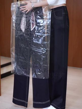 绣花牛仔裤直筒高腰弹力丹宁蓝窄版阔腿裤#牛仔裤#阔腿裤#洋气减龄 #时髦穿搭