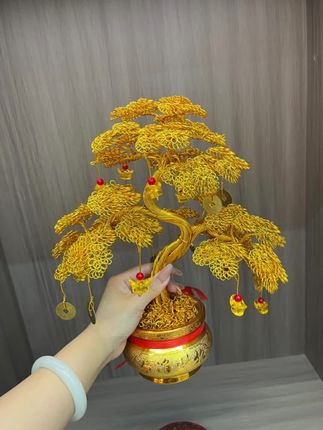 小号发财树35厘米高工艺品摇钱树中式桌面手工艺#好物分享