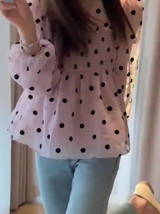 【卢大婷专属】款春法式甜美气质波点#泡泡袖衬衫#减龄娃娃衫#雪纺上衣