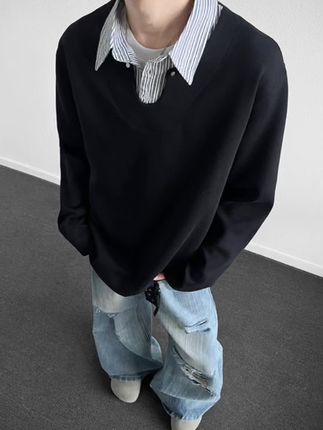 假两件拼接铆钉翻领卫衣男款秋季cleanfit潮牌polo衫情侣套头t恤#今日穿搭 #每日推荐 #爱了爱了 #简约穿搭 #慵懒风穿搭