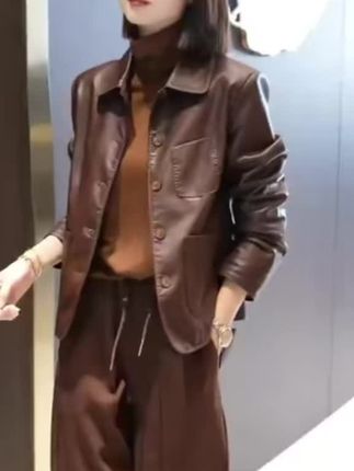 【单里衬】2025春秋款大码皮西服短款时尚休闲女士女式皮衣外套女