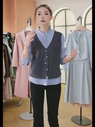F秋新款女装气质百搭假两件拼接衬衫长袖显瘦上衣#谁穿谁好看系列 #新款上新 #衬衣