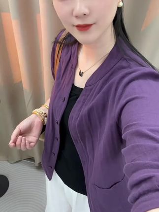 2025夏季新款棉纱开衫休闲时尚宽松女士妈妈装上衣#夏季新款#棉纱开衫#休闲时尚#宽松女士上衣