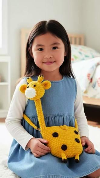 #钩织教程初学者入门 大号长颈鹿包包钩织视频教程--头部钩织