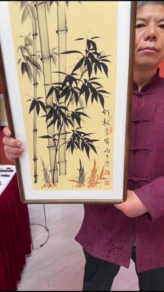 手绘竹报平安!古宣配胡桃木框太有韵味
