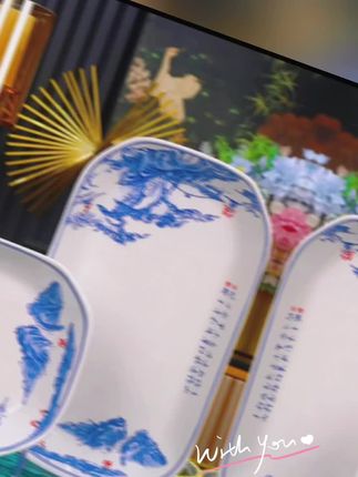 2只装30cm迎客松山水青花瓷家用陶瓷鱼盘蒸鱼盘釉下彩微波炉适用#陶瓷餐具 #颜值餐具 #高端大气 #超便宜超划算 #好物推荐🔥