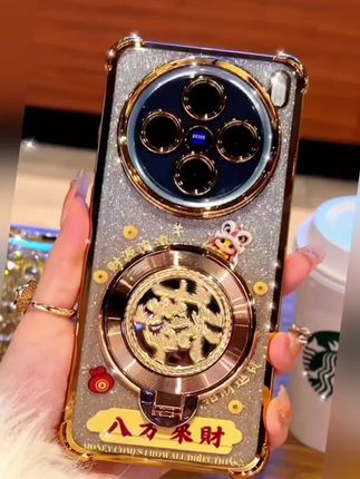 蛇年金色细闪电镀防摔适用【vivo】x200系列旋转支架功能手机壳#新款手机壳 #爆款手机壳 #创意手机壳 #高级感手机壳 #手机壳推荐 金色细闪电镀防摔适用苹果VIVO华为OPPO小米旋转支架全包手机壳