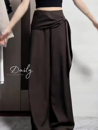 不规则假两件飘带阔腿裤女秋季设计感高腰显瘦百搭垂感直筒休闲裤#不规则#假两件#直筒休闲裤#垂感穿搭#直筒休闲裤