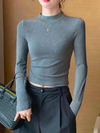 灰色软糯半高领打底衫女内搭春秋2025新款长袖小立领高腰显瘦#打底内搭 #半高领打底衫 #立领打底衫 #显瘦打底衫 #秋款内搭