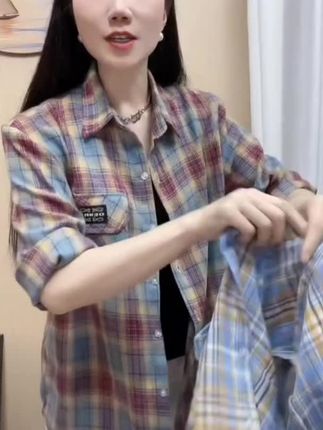 #格子衬衫 2025春夏新款格子衬衫女百搭外套薄款格子衬衫宽松大码防晒衬衣#防晒衣 #百搭衬衣 #谁穿谁好看 #宽松显瘦