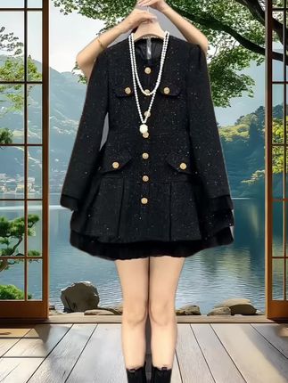 2025秋新款欧货小香风洋气精致轻奢风蕾丝拼接胖mm法式连衣裙7326#今日人设是都市丽人 #早秋穿搭 #小众设计感 #微胖穿搭 #大码女装
