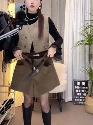 #韩系穿搭 毛呢短裤女2025秋冬高腰显瘦靴裤百搭阔腿裤A字胖MM大码85-160斤#小个子穿搭 #大码女装 #大码短裤 #辣妹穿搭