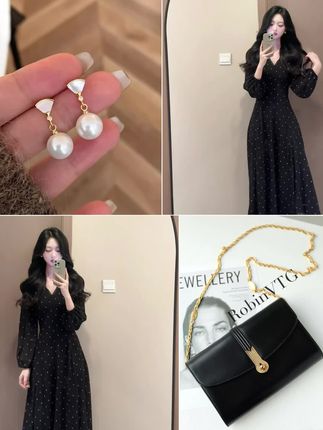 #气质法式穿搭#复古V领连衣裙女收腰显瘦长袖裙子#美出高级感穿搭 #秋季上新