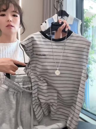 男中大童休闲运动时尚条纹无袖套装#潮童必备 #高品质童装 #夏季新款 #运动套装 #休闲时尚