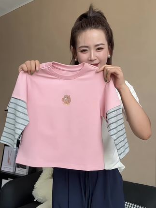 #齐齐熊 假两件套的#长袖T #反季上新 超级超级香,尤其这个粉色太好看了,男孩女孩都可以穿#品牌童装 #儿童长袖T恤