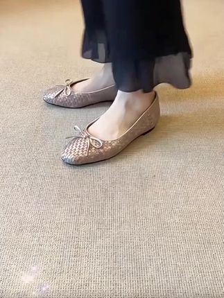 羊皮版~2025新款小众原创蝴蝶结软羊皮平底单鞋方头编织浅口 #方头编织浅口单鞋#简约大气#好穿不累脚#软底软面穿上超舒服 #好穿又好搭