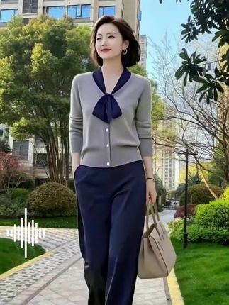 韩系通勤氛围感套装|春秋穿搭模板✨ 韩剧女主同款来了!春秋新款拼接系带针织套装太懂职场人了💼 上衣拼接设计撞出层次感,系带细节藏着小心机,针织面料软乎乎超亲肤。直筒裤版型绝了,藏肉又显腿直,高腰设计悄悄拉长比例。一套搞定通勤穿搭,不用费心搭配,高级感直接拉满,上班约会都能穿✅#时尚气质穿搭 #高级感穿搭 #休闲减龄穿搭 #减龄显瘦穿搭 #优雅气质 @抖加🔥上热门🔥dou+🔥热点宝