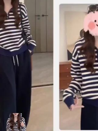 #2025春秋新款连帽条纹针织衫女士宽松阔腿休闲裤时尚套装洋气女装#好物推荐🔥 #爆款热卖中 #抖音小助手#大数据推荐给有需要的人