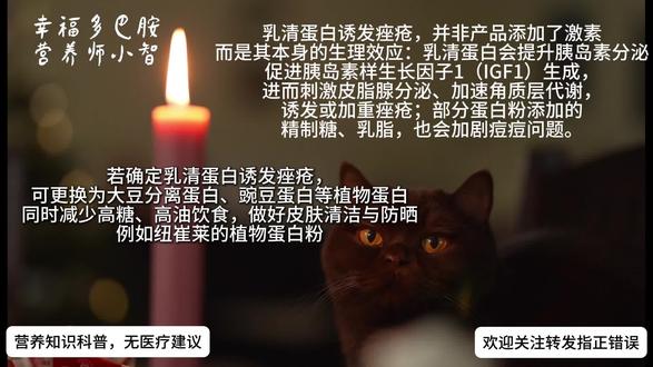 吃蛋白粉后长痘,是不是激素问题? 乳清蛋白诱发痤疮,并非产品添加了激素,而是其本身的生理效应:乳清蛋白会提升胰岛素分泌,促进胰岛素样生长因子1(IGF1)生成,进而刺激皮脂腺分泌、加速角质层代谢,诱发或加重痤疮;部分蛋白粉添加的精制糖、乳脂,也会加剧痘痘问题。
建议若确定乳清蛋白诱发痤疮,可更换为大豆分离蛋白、豌豆蛋白等植物蛋白,同时减少高糖、高油饮食,做好皮肤清洁与防晒。#蛋白粉#蛋白质#营养科普 #健康科普 #幸福多巴胺