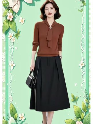 针织上衣半身裙两件套#春秋新款 #优雅气质 #女装穿搭 #谁穿谁好看