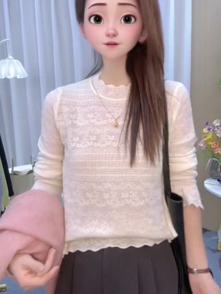 #半高领蕾丝打底衫#针织衫 #时尚打底衫#早秋松弛感穿搭