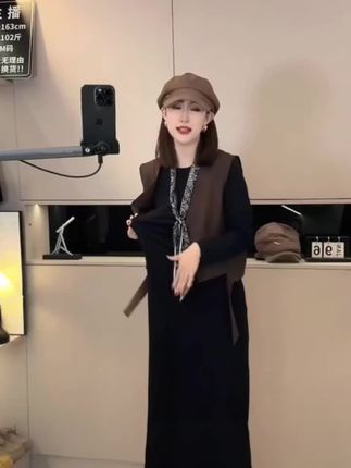 女生韩系ins衣服宽松休闲显瘦长款打底气质连衣裙百搭老钱风女装@DOU+小助手