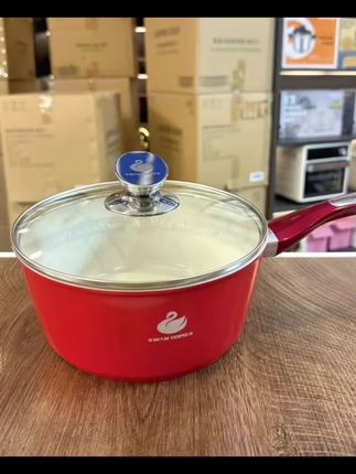 swan homes施华洛20cm红色陶瓷珐琅奶锅不粘锅泡面锅不挑灶具 #厨房好物 #好物推荐🔥 #好物分享 @DOU+上热门