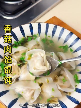 馄饨 如火你不想做饭了,就下一包这现成的馄炖,简单方便还好吃。#馄饨#香菇肉馅馄炖