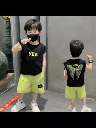韩系时髦儿童洋气运动夏装2025新款潮流帅气休闲男童夏季无袖套装