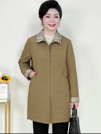 中年妈妈秋装外套中长款洋气上衣2025新款中老年女休闲大码风衣@DOU+小助手