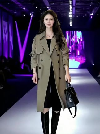 风衣外套女装新款秋季中长款宽松气质大衣#女性穿搭 #优雅气质 #服饰穿搭 #流光机能风穿搭太有生命力了#琥珀流光风外套太适合秋天了